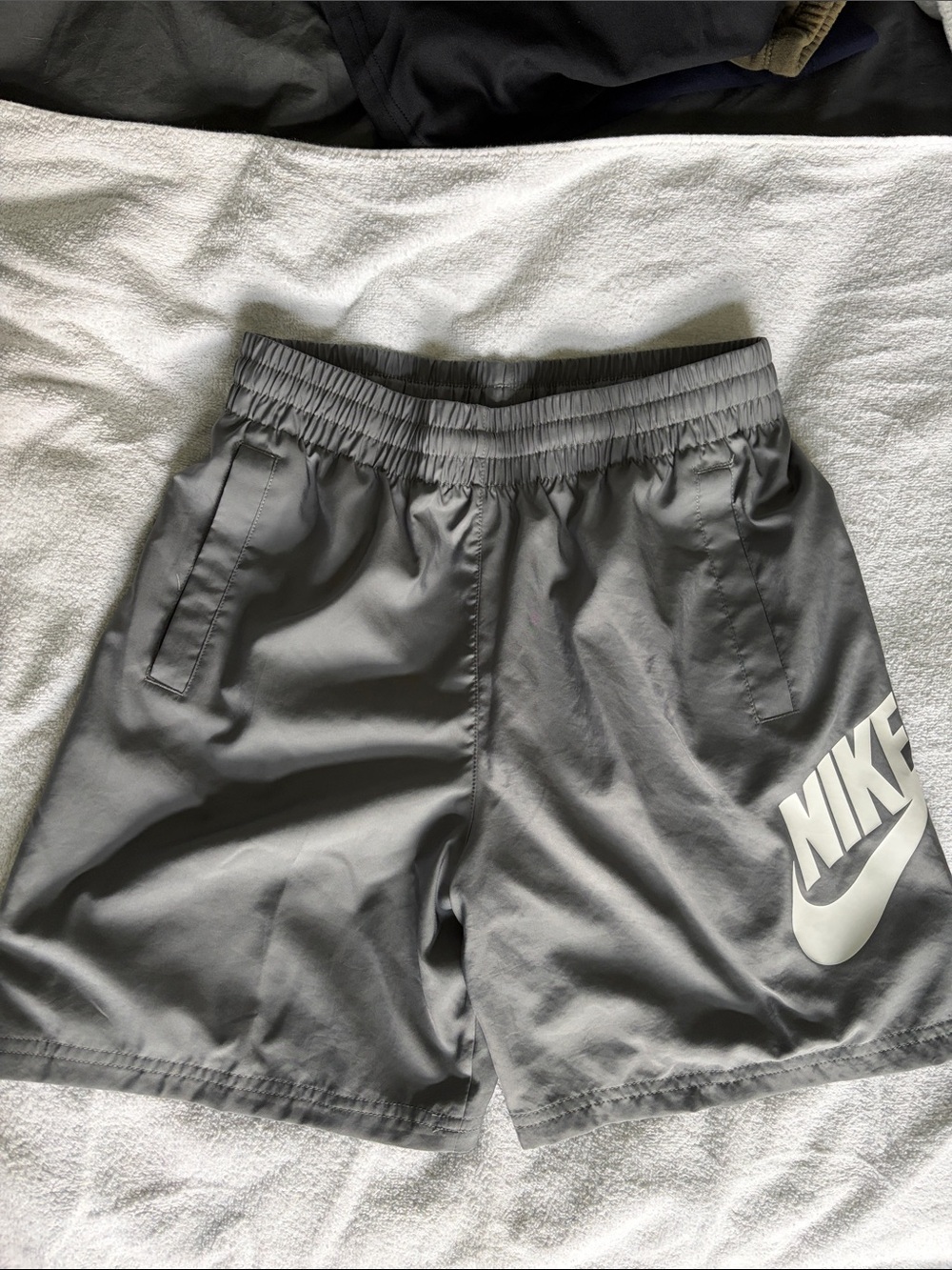 Nike Boys Gray Athletic Shorts with White Logo